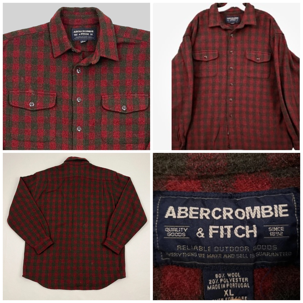 Vtg Abercrombie & Fitch Shirt XL Red Plaid Shacket Wool Blend Cabincore 90's y2k